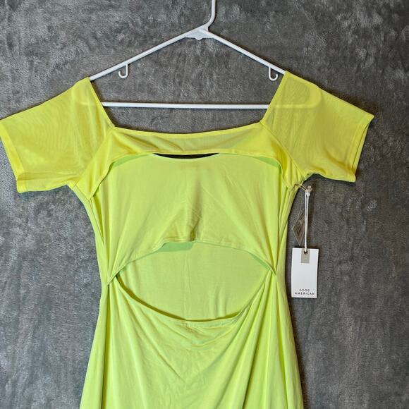 Good‎ American Off Shoulder Cut Out Midi Dress Size 3 Key Lime New Large - Picture 2 of 8